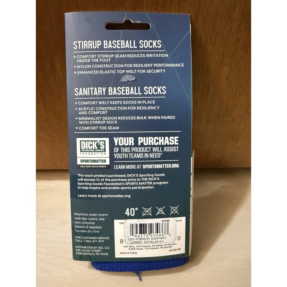 DSG Stirrup + Sanitary Baseball Socks Royal Blue White, Youth XS 9K-1Y New